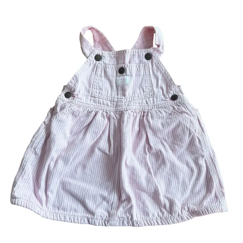Y2K Kids Baby Girl OshKosh B’gosh Pink Stripe Denim Overall Dress Size 18M
